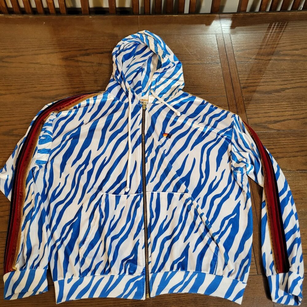 Aviator Nation CLASSIC VELVET RELAXED ZIP HOODIE - BLUE TIGER L